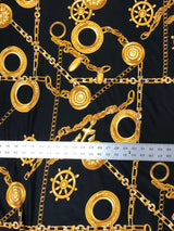 Sea Anchor Design Polyester Spandex Fabric - Black, White, Navy Anchor Print, 58" Width