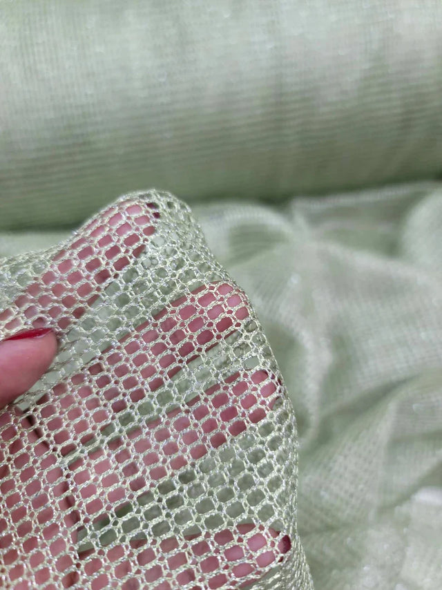 Shimmer Fish Net Fabric Sage Silver