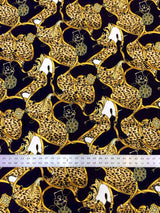 Big Animal Gold Belt Print Polyester Single Spun Fabric - Navy Background, Animal Print, 58"-60" Width (1 Yard)