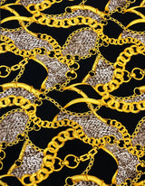 Gold Chains & Animal Print Polyester Spandex Fabric - White, Black, 58" Width