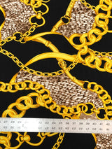 Gold Chains & Animal Print Polyester Spandex Fabric - White, Black, 58" Width