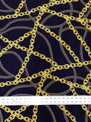 Gold Chains Print Polyester Spandex Fabric - Gold Chain Print, Navy, White, 58-60 Inches Wide