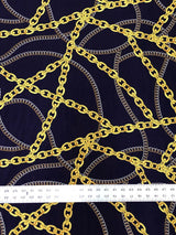 Gold Chains Print Polyester Spandex Fabric - Gold Chain Print, Navy, White, 58-60 Inches Wide