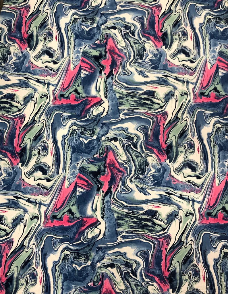 Colorful Abstract Marble Print Bulgari Polyester Spandex Fabric - Multicolor Abstract Marble, 58"-60" Width