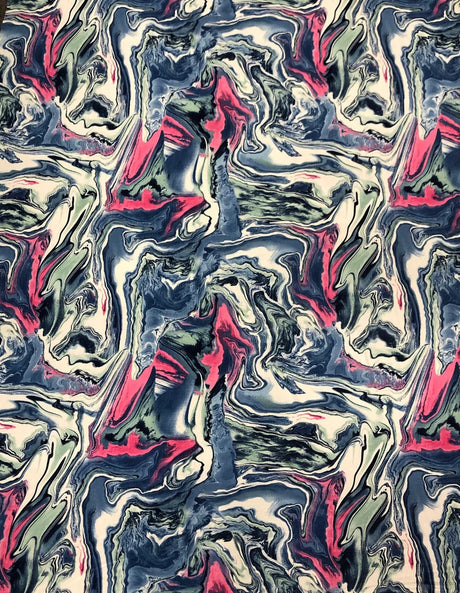 Colorful Abstract Marble Print Bulgari Polyester Spandex Fabric - Multicolor Abstract Marble, 58"-60" Width