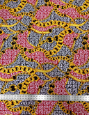 Abstract Chain Design Polyester Spandex Fabric - Red/Gold, White/Gold, Fuchsia/Gold, Abstract Chain Pattern, 58" Width