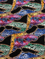 Colorful Animal Print W/ Chains On Black Polyester Spandex Fabric - Black, Animal Print, 58 To 60 Inches Wide