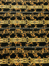 Gold Abstract Chains On Black Polyester Spandex Fabric - Black, Gold Abstract Chains, 58" To 60" Width