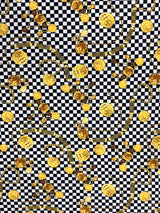 Gold Coins With Checkers Print Polyester Spandex Fabric - Checkers Print, Gold, 58" Width