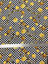 Gold Coins With Checkers Print Polyester Spandex Fabric - Checkers Print, Gold, 58" Width