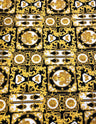 Gold Abstract Print Polyester Spandex Fabric - White, Green, Pink, Royal Abstract Print, 58"-60" Width