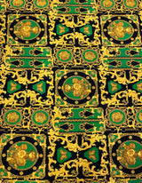 Gold Abstract Print Polyester Spandex Fabric - White, Green, Pink, Royal Abstract Print, 58"-60" Width