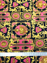 Gold Abstract Print Polyester Spandex Fabric - White, Green, Pink, Royal Abstract Print, 58"-60" Width