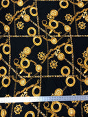 Sea Anchor Design Polyester Spandex Fabric - Black, White, Navy Anchor Print, 58" Width