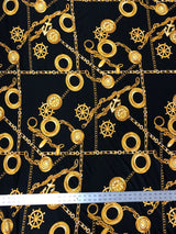 Sea Anchor Design Polyester Spandex Fabric - Black, White, Navy Anchor Print, 58" Width