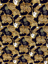 Big Animal Gold Belt Print Polyester Single Spun Fabric - Navy Background, Animal Print, 58"-60" Width (1 Yard)