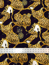 Big Animal Gold Belt Print Polyester Single Spun Fabric - Navy Background, Animal Print, 58"-60" Width (1 Yard)