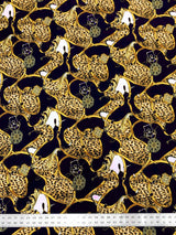 Big Animal Gold Belt Print Polyester Single Spun Fabric - Navy Background, Animal Print, 58"-60" Width (1 Yard)