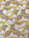 Gold Chains & Animal Print Polyester Spandex Fabric - White, Black, 58" Width