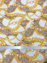 Gold Chains & Animal Print Polyester Spandex Fabric - White, Black, 58" Width