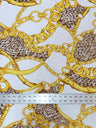 Gold Chains & Animal Print Polyester Spandex Fabric - White, Black, 58" Width