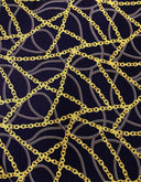 Gold Chains Print Polyester Spandex Fabric - Gold Chain Print, Navy, White, 58-60 Inches Wide