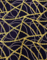 Gold Chains Print Polyester Spandex Fabric - Gold Chain Print, Navy, White, 58-60 Inches Wide