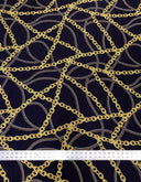 Gold Chains Print Polyester Spandex Fabric - Gold Chain Print, Navy, White, 58-60 Inches Wide