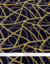 Gold Chains Print Polyester Spandex Fabric - Gold Chain Print, Navy, White, 58-60 Inches Wide