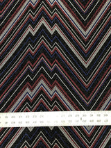 Zig Zag Print On Textured Jacquard Nylon Metallic Spandex Fabric - Black, Red, White, Blue, Zig Zag Print, 58"-60" Width