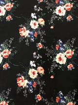 Big Floral Print Polyester Spandex Fabric - Black Floral Print, 58" Width