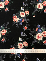 Big Floral Print Polyester Spandex Fabric - Black Floral Print, 58" Width