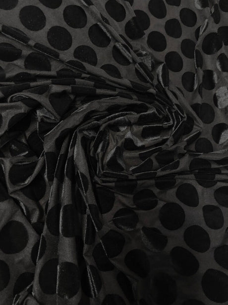 1.5 Inch Circles On Burnout Velvet Polyester Spandex Fabric - Black, Dark Camel, Wine, 58"-60" Width