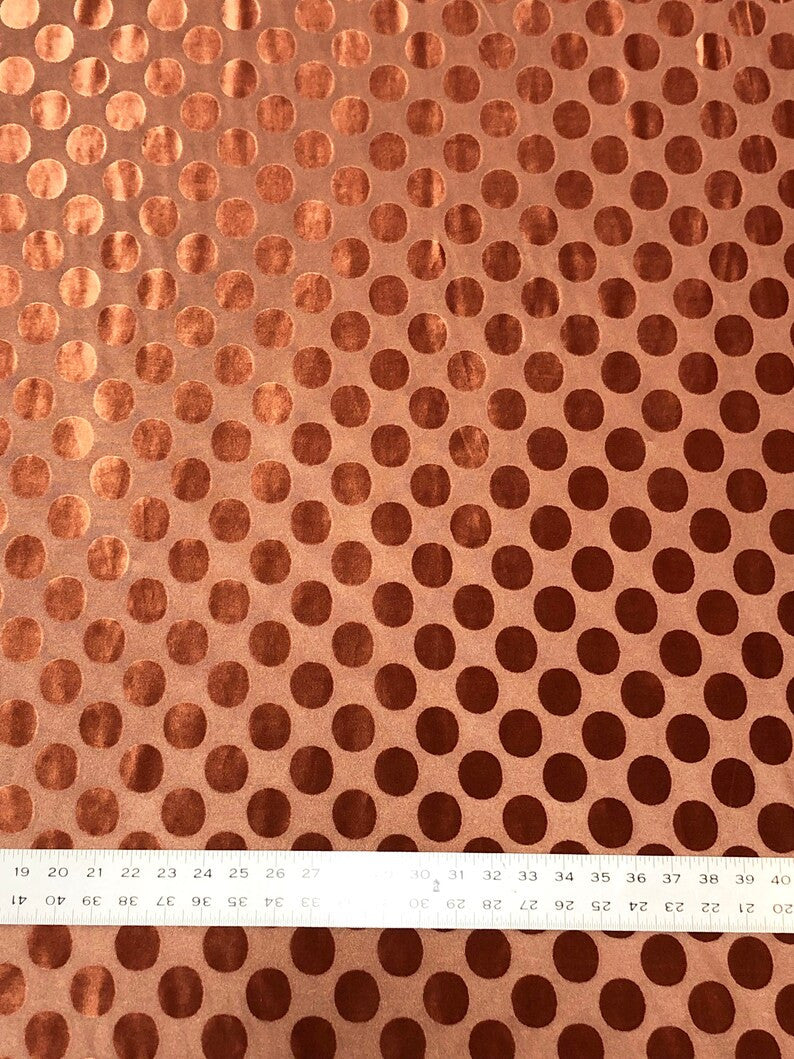 1.5 Inch Circles On Burnout Velvet Polyester Spandex Fabric - Black, Dark Camel, Wine, 58"-60" Width