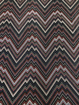 Zig Zag Print On Textured Jacquard Nylon Metallic Spandex Fabric - Black, Red, White, Blue, Zig Zag Print, 58"-60" Width