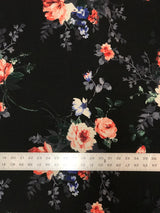 Big Floral Print Polyester Spandex Fabric - Black Floral Print, 58" Width