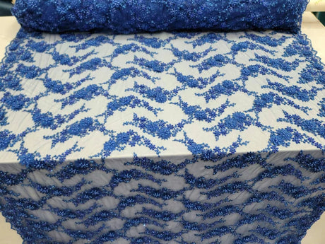 3D Floral Lace Royal Blue with Pearls