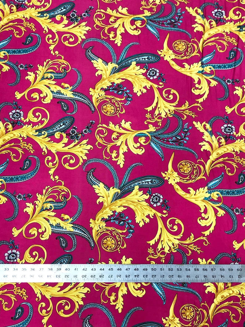 Gold Abstract Design Polyester Spandex Fabric - Gold Abstract Pattern, 58" Width