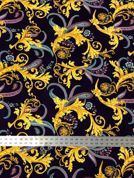Gold Abstract Design Polyester Spandex Fabric - Gold Abstract Pattern, 58" Width