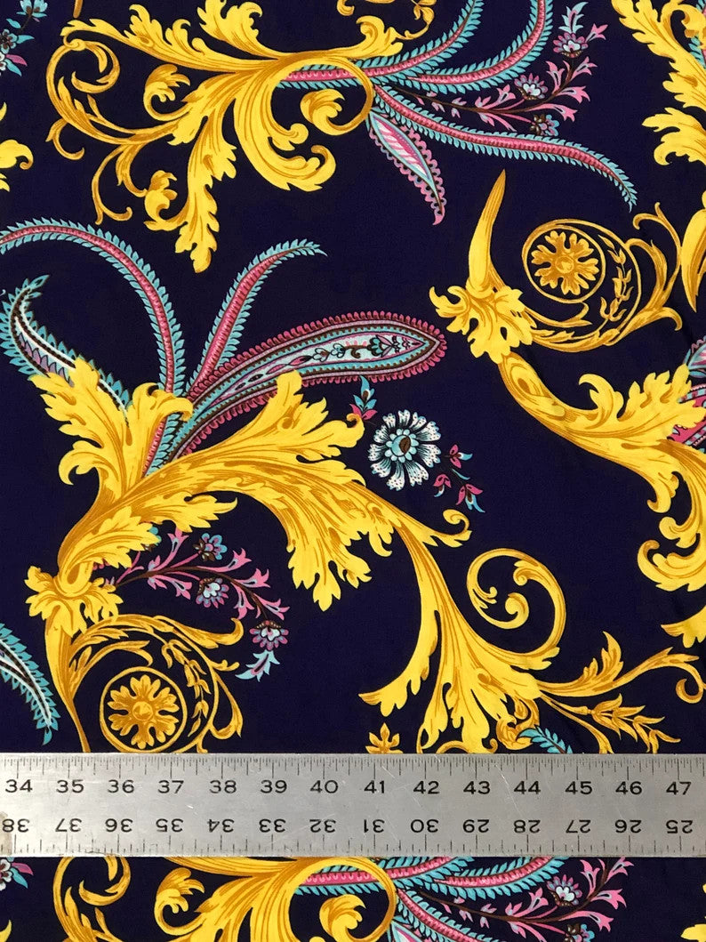 Gold Abstract Design Polyester Spandex Fabric - Gold Abstract Pattern, 58" Width