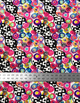 Retro Multi Color Circle Abstract Design Nylon Spandex Fabric - Multi Color Abstract Circle Print, 58-60" Width
