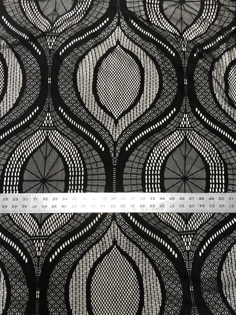 Lace Non-Stretch Big Design Polyester Fabric - White, Black
