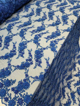 3D Floral Lace Royal Blue with Pearls