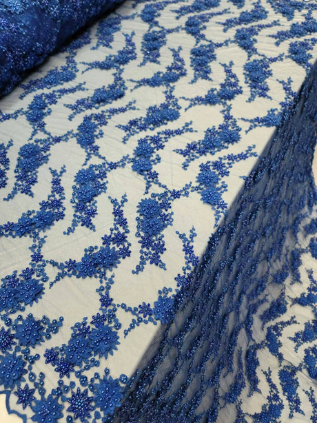 3D Floral Lace Royal Blue with Pearls