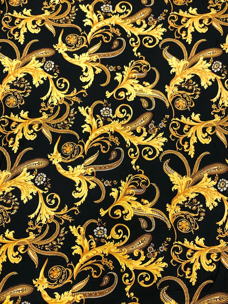 Gold Abstract Design Polyester Spandex Fabric - Gold Abstract Pattern, 58" Width