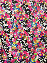 Retro Multi Color Circle Abstract Design Nylon Spandex Fabric - Multi Color Abstract Circle Print, 58-60" Width