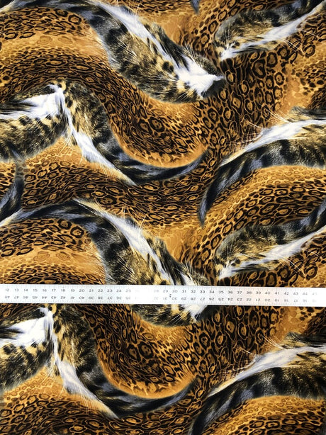 Big Abstract Animal Print Design Polyester Spandex Fabric - Mustard/Gray Abstract Animal Print, 58"-60" Width