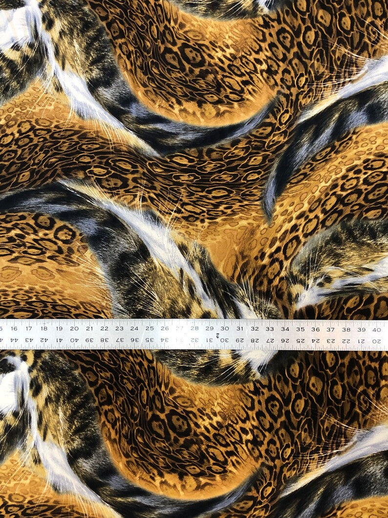 Big Abstract Animal Print Design Polyester Spandex Fabric - Mustard/Gray Abstract Animal Print, 58"-60" Width