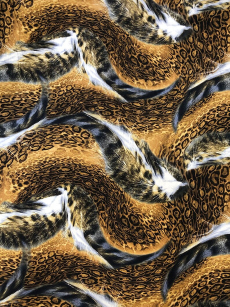Big Abstract Animal Print Design Polyester Spandex Fabric - Mustard/Gray Abstract Animal Print, 58"-60" Width