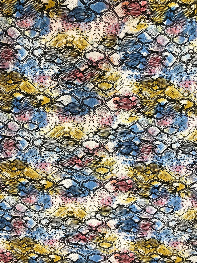 Colorful Snake Print Bulgari Polyester Spandex Fabric - Blue, Purple
